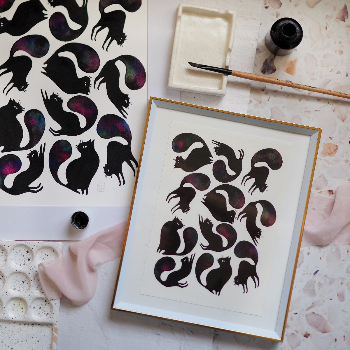 Inky Kitties - Art Print